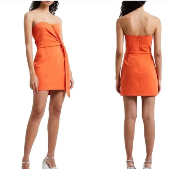 French Connection Whisper Strapless Mini Dress Orange Sz 4 Wedding Prom Party - Picture 1 of 9